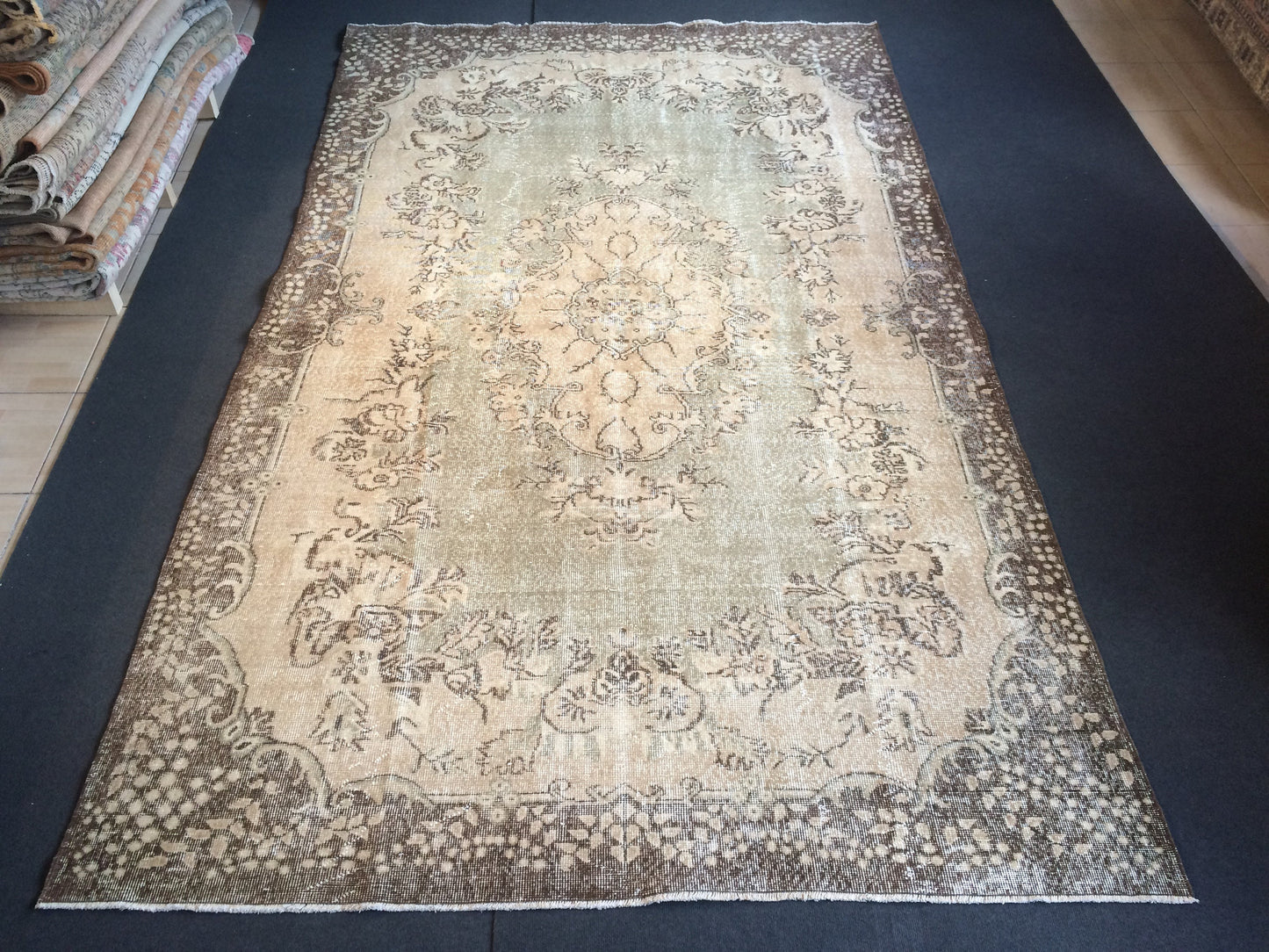 6.5 x 10.8 Vintage Light Green Rug, Large Area Vintage Rug, Oushak Rug,Turkish Rug Hand woven Rug 6.5x11 Muted Rug