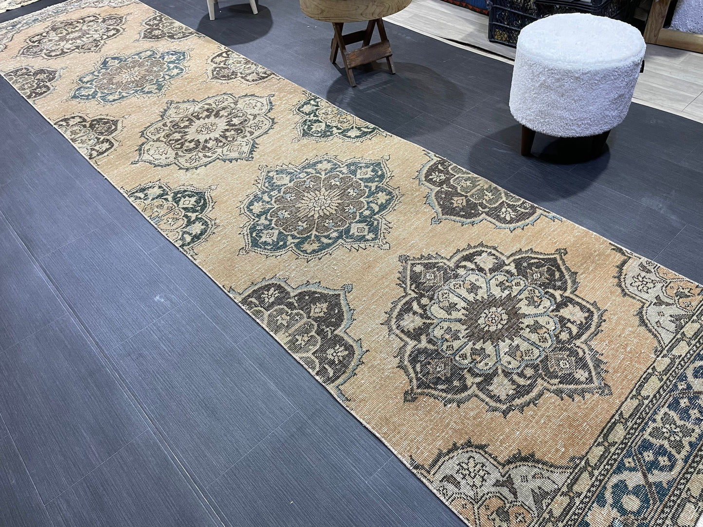 Muted Handmade Runner Rug, Turkish Runner 2.10 x 13 Rug, Vintage Runner Rug Hallway Runner Rug, Hand Knotted Runner Rug, Persian Runner