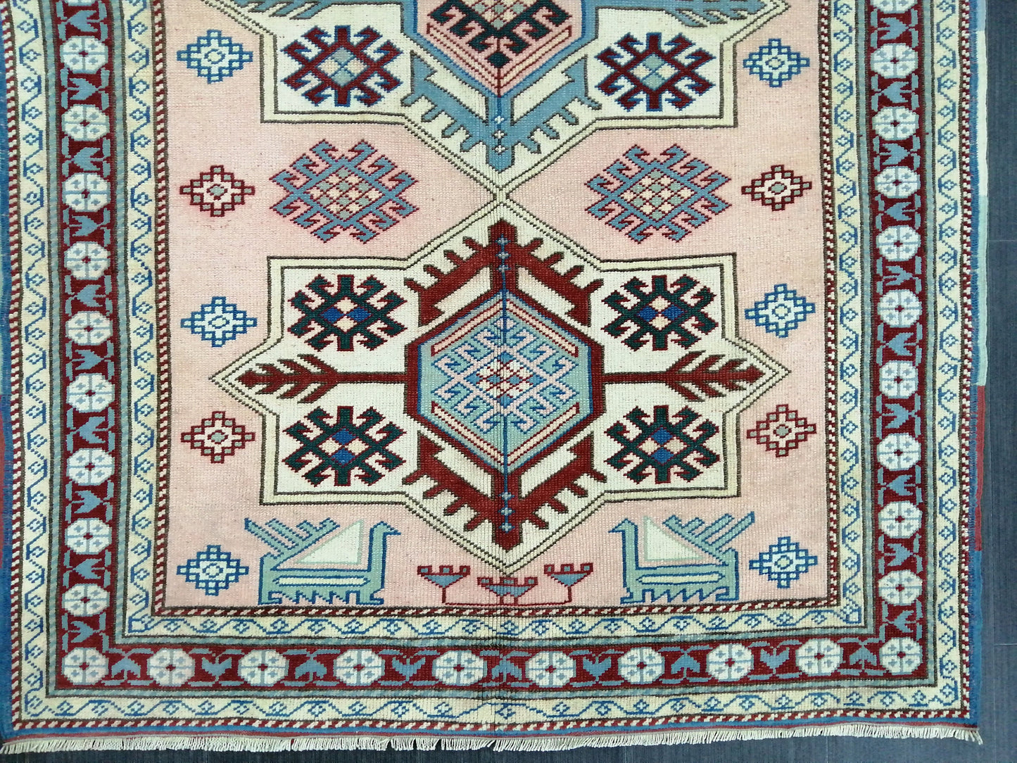 Muted Pink and Blue Wool RUG 5.8 x 3.9 Vintage Oushak Rug Vintage Rug Wool Oushak Rug Hand Made Rugs Vintage Turkish Rug