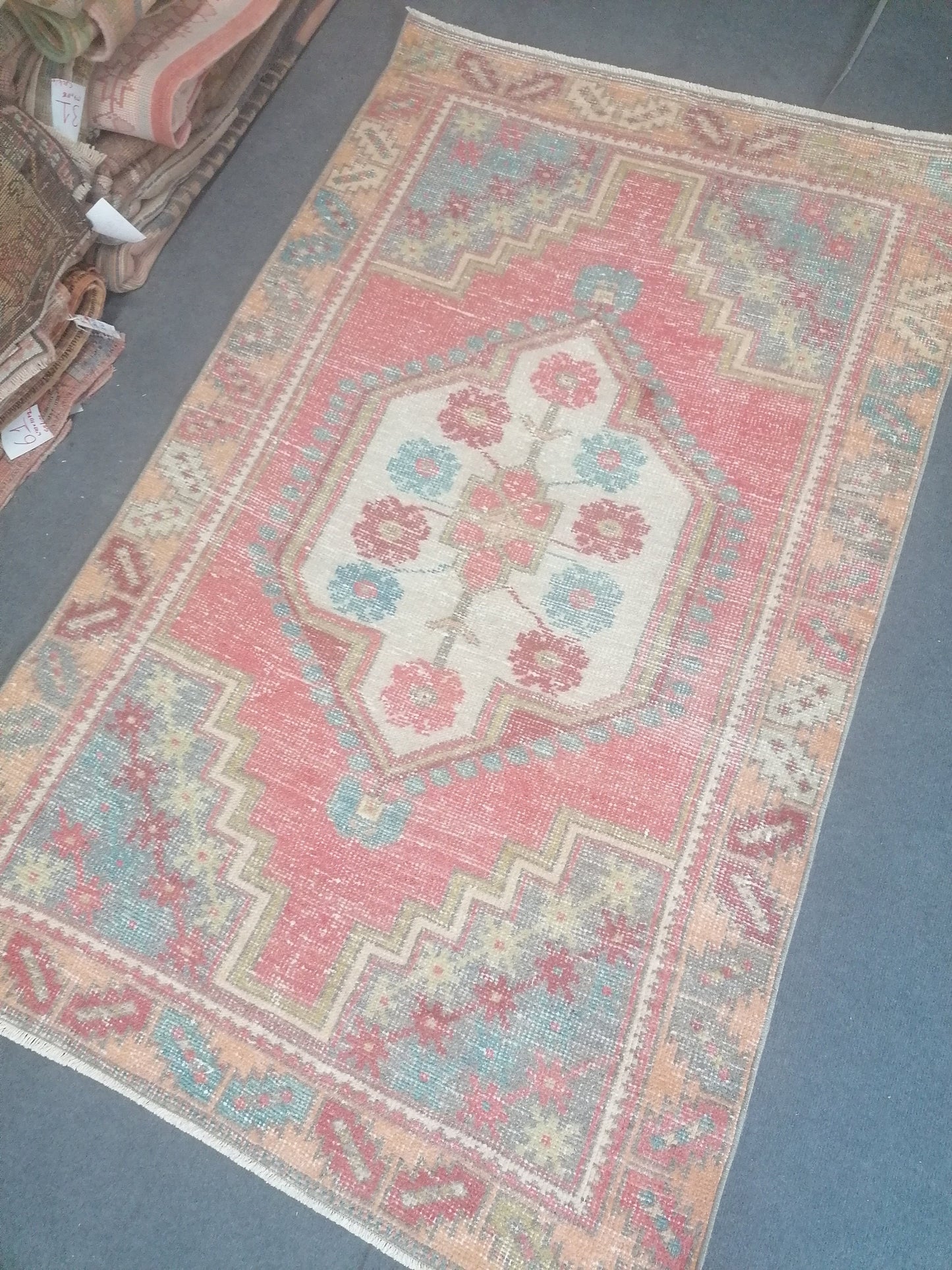 Vintage blue rug 3'10x6'1 oushak rug handmade wool rug, living room rug