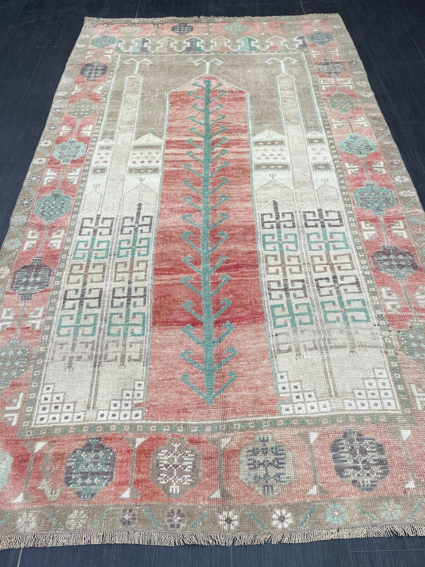 Vintage Handmade Rug Muted 4.7 x 8.3 Vintage Rug Wool Oushak Rug Hand Made Rugs Vintage Turkish Rug Living Room Rug