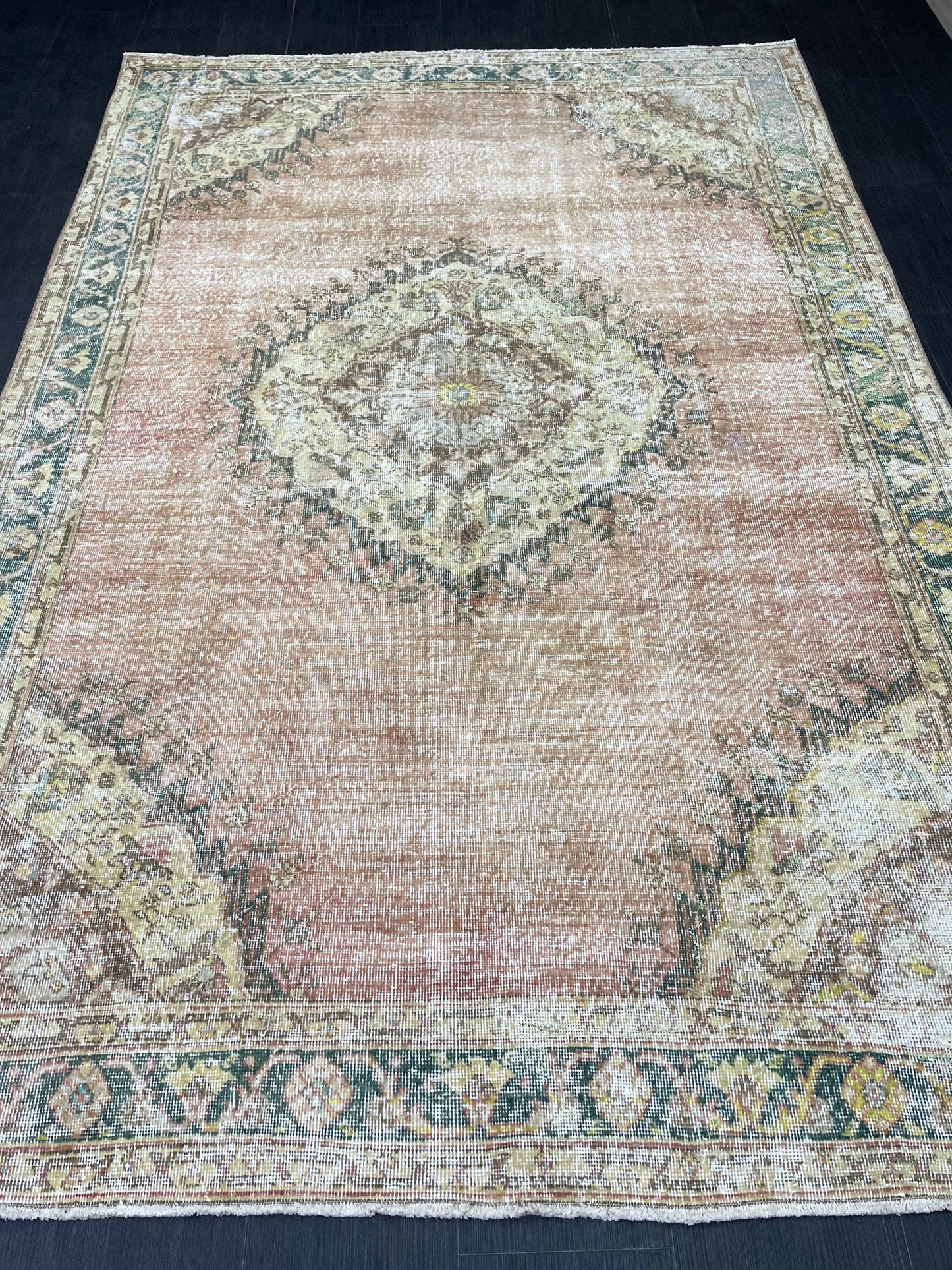 Vintage Rug TURKISH 6.2 x 9.5 Handmade Rug Vintage Persian Rug Oushak Rug Hand Knotted RugTurkish Oushak Rug Vintage Oushak Rug, Wool Rug