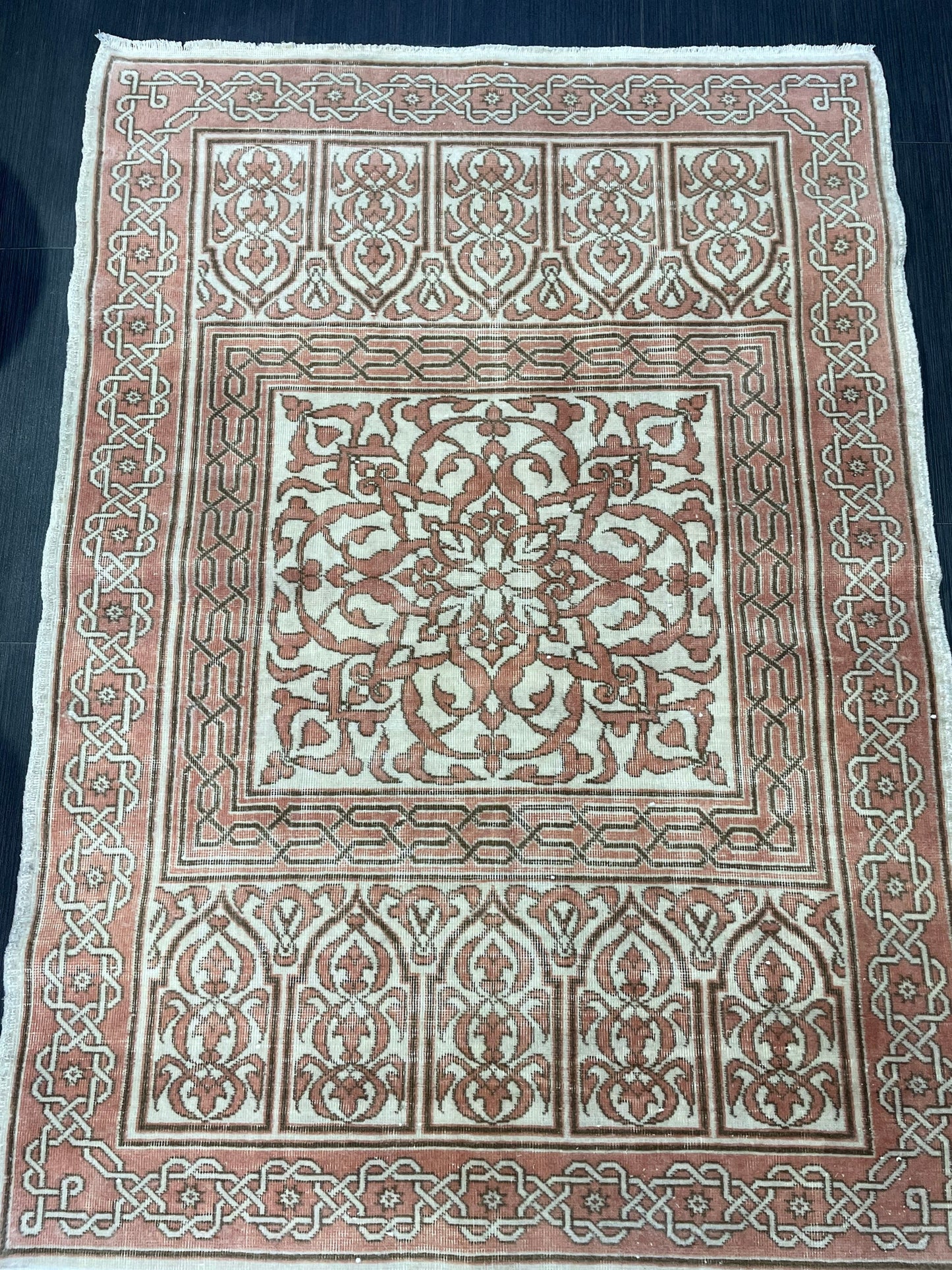 Antique Rug, Vintage 3.4 x 4.8 Rug, Turkish Wool Rug, Oushak Rug Fine Knotted Rug, Hand Knotted Rug, Persian Rug, Handmade Rug