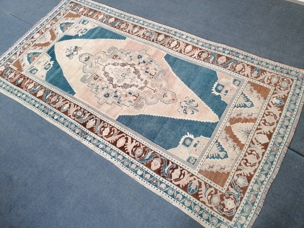 Oushak turkish wool rug 4'5x8'3 turkish handmade rug, vintage rug,kitchen rug, living room rug, bohemian rug