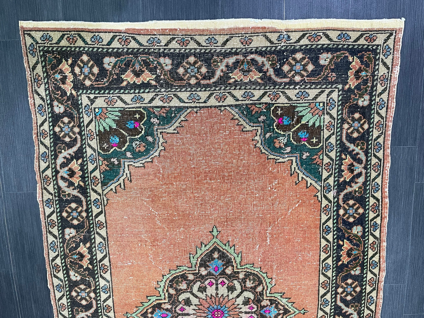 Hand Knotted Rug 4 x 7.2 Handmade Rug Muted Vintage Oushak Rug Wool Oriental Rug Hand Made Rugs Vintage Turkish Rug Muted Persian Wool Rug