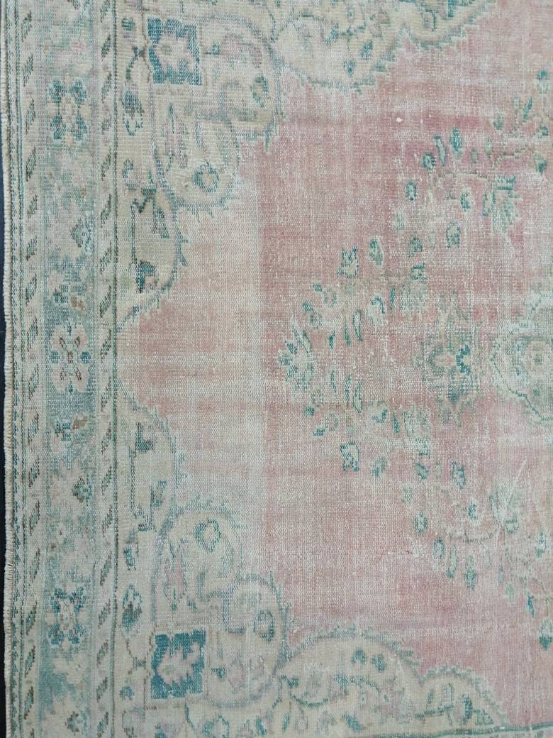 Large Vintage RUG Vintage TURKISH Rug 6.7 x 9 Vintage Distressed Rug Vintage Oushak Rug Hand Made Rugs Antique Turkish Rug Oriental Rug