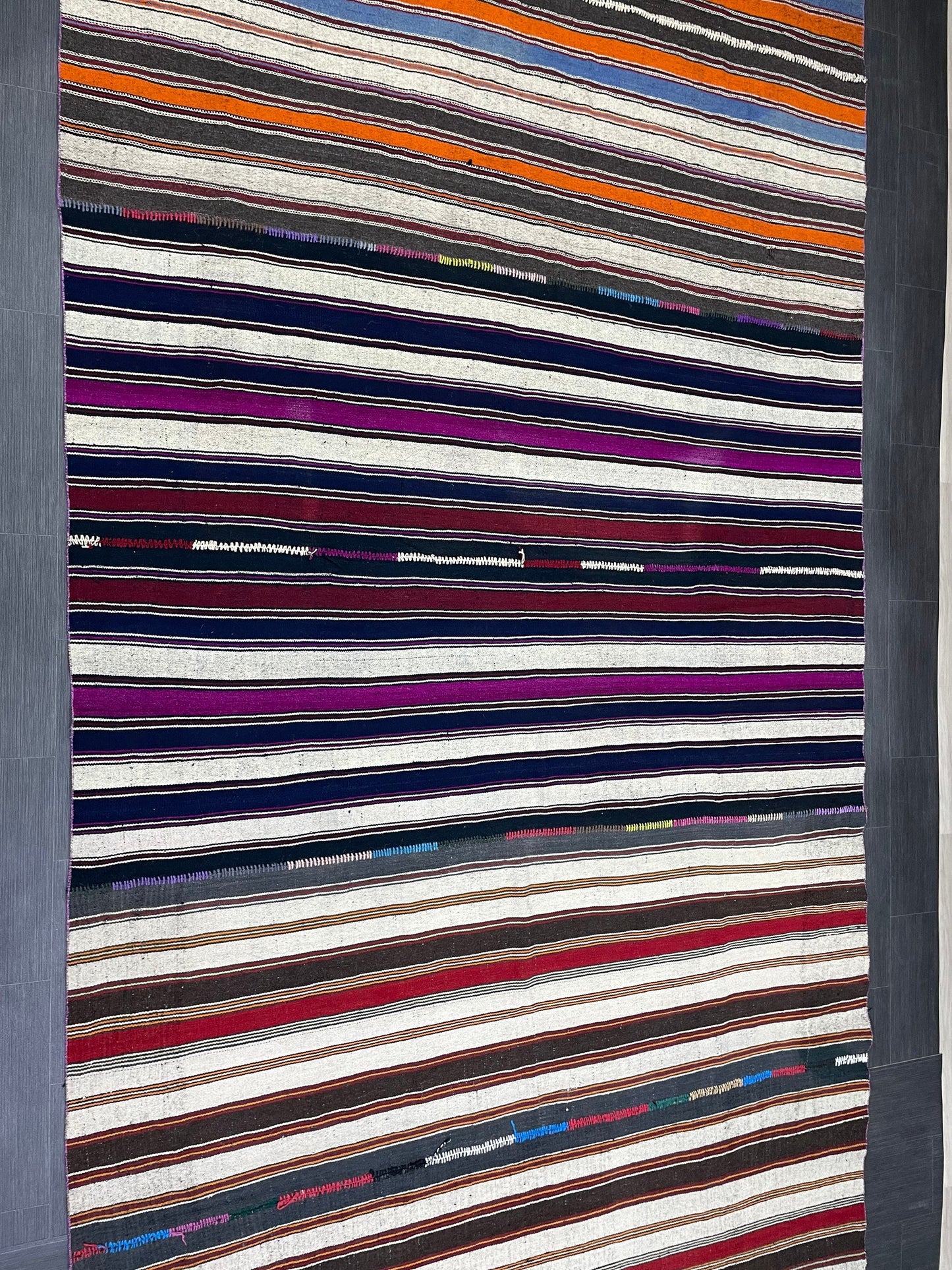7.5 x 15.4 Vintage Flat woven Rug, Turkish Rug Handmade Flatweave Carpet , Stripped Flatweaving, Rustic Rug, Farmhouse Rug, Oushak Rug