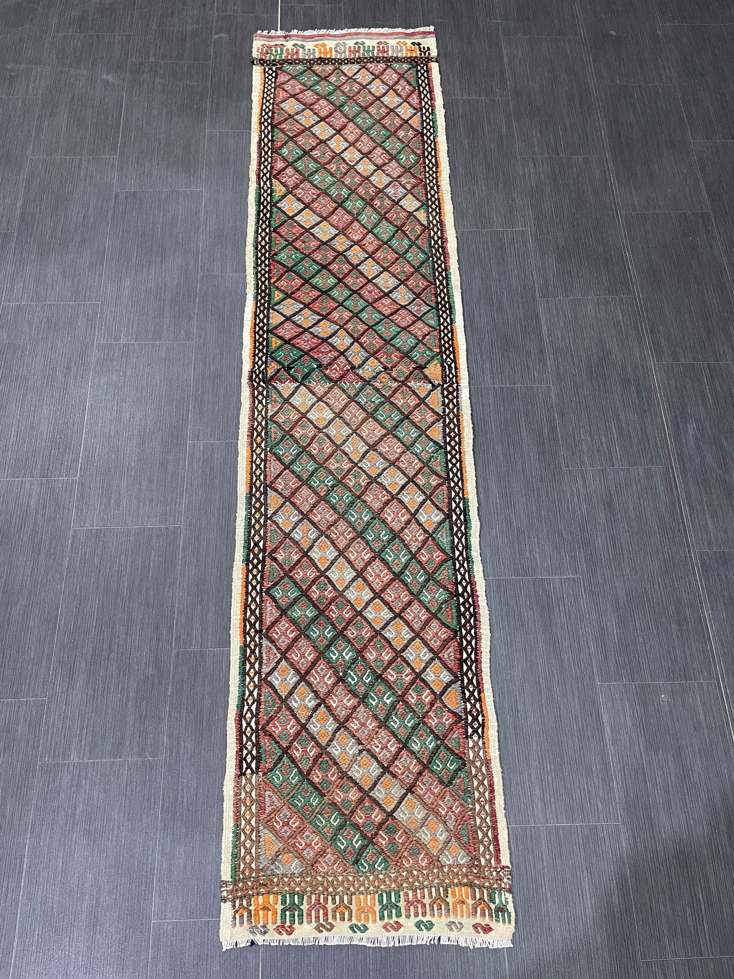 Handmade Embroidery Runner Rug 1.8 x 8 Turkish Runner Rug Flat weave Vintage Runner Rug Flat-woven Hallway Runner Rug Kitchen Runner