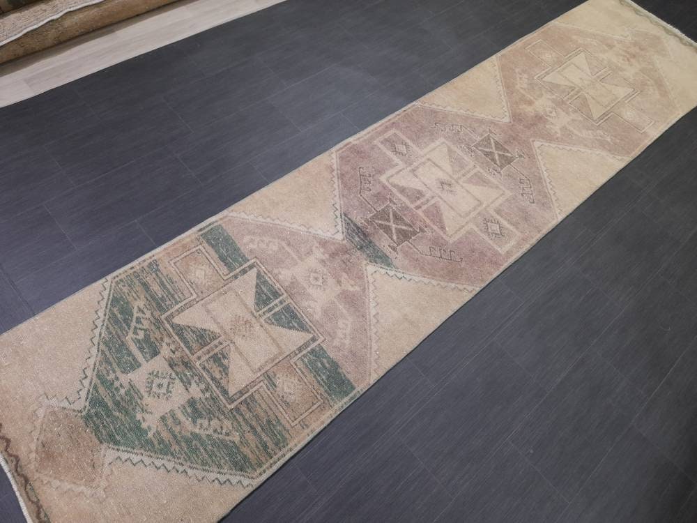 NEUTRAL Turkish RUNNER Rug Neutral 2.8 x 12.2 RUNNER Vintage Muted Turkish Runner Oriental Runner Rug, Turkish Runner Neutral Persian Runner