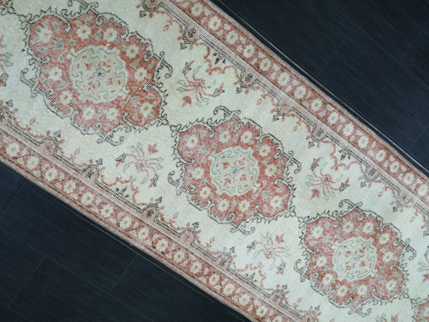 Distressed Oushak Runner 11.9 x 3 Muted Vintage Runner Rug Hallway Runner Rug Kitchen Runner Rug Wool Runner Rug Wool Oushak Rug