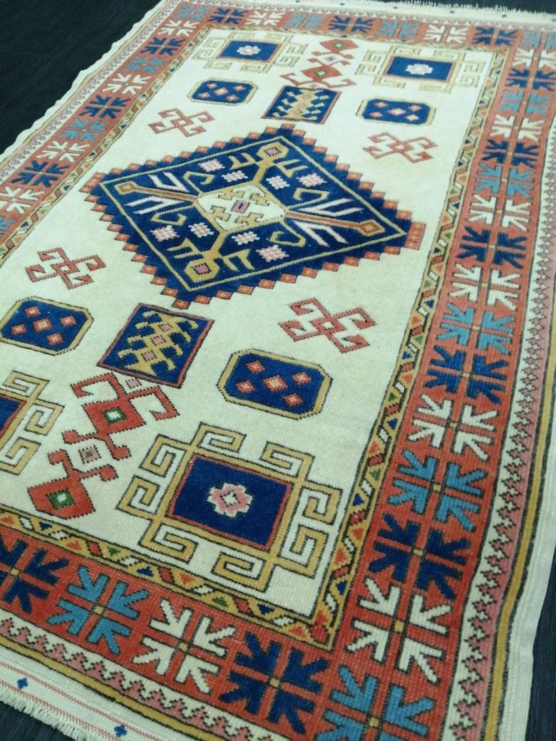 Vintage Rug 5.2 x 3.6 HAND MADE Rug Vintage Turkish Rugs Oushak Rug Hand Made Rug, Vintage Oushak Rug, Wool Rug