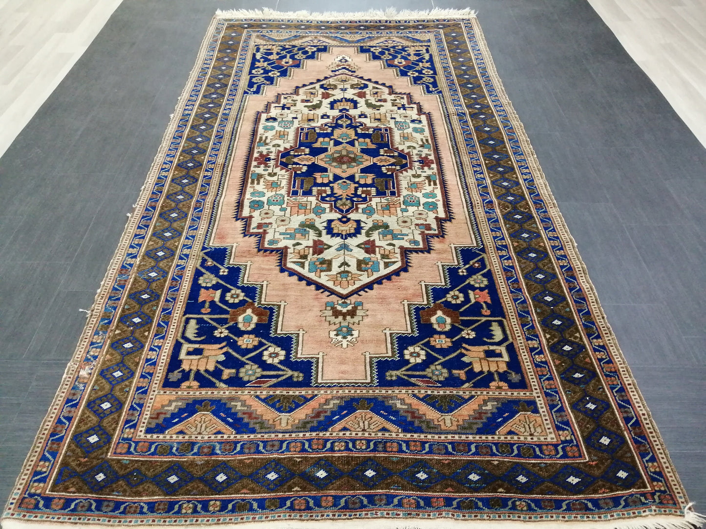 9.5 x 5 OUSHAK RUG Navy Blue TURKISH Oushak Rug Vintage Oushak Runner Rug Vintage Runner Rug Wool Oushak Rug Hand Made Rugs Turkish Rug