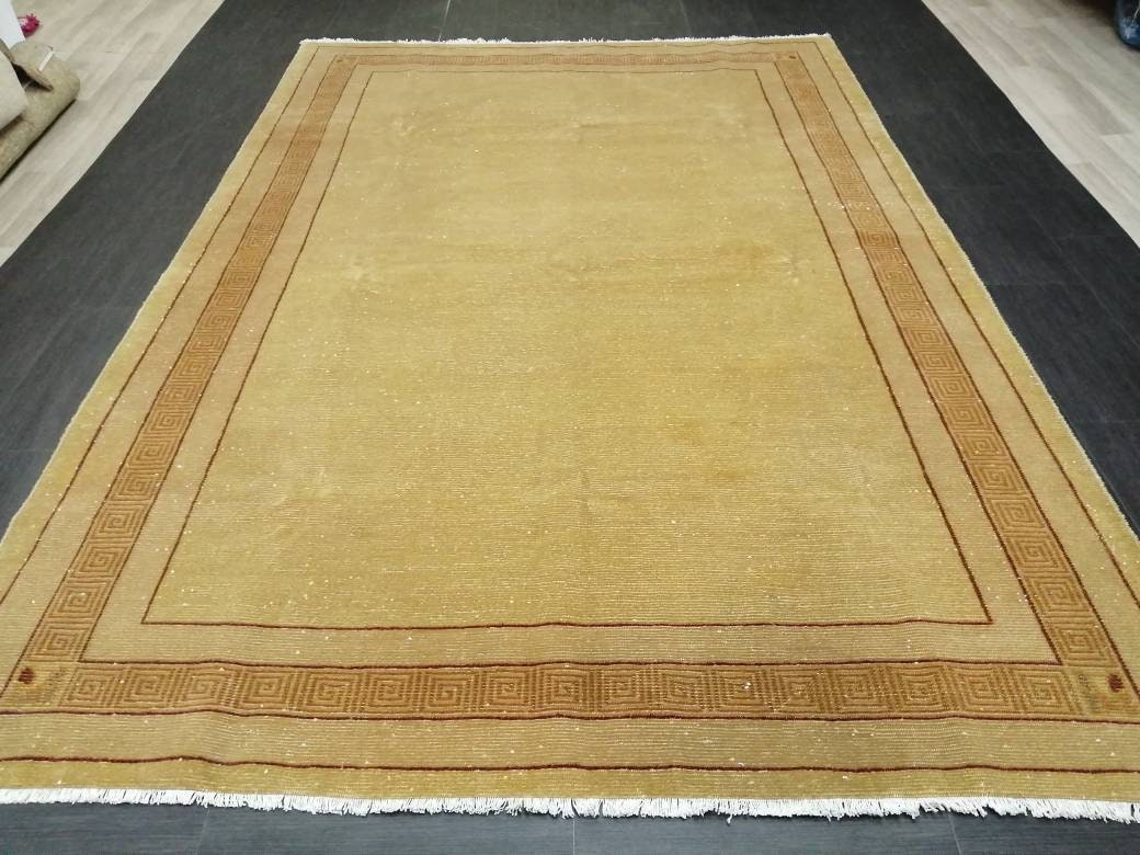 Oriental RUG 6.5 x 9.6 Brown TURKISH Oushak Rug Vintage Wool Rug Vintage Persian Rug Wool Nepal Rug Hand Made Rug Neutral Wool Rug