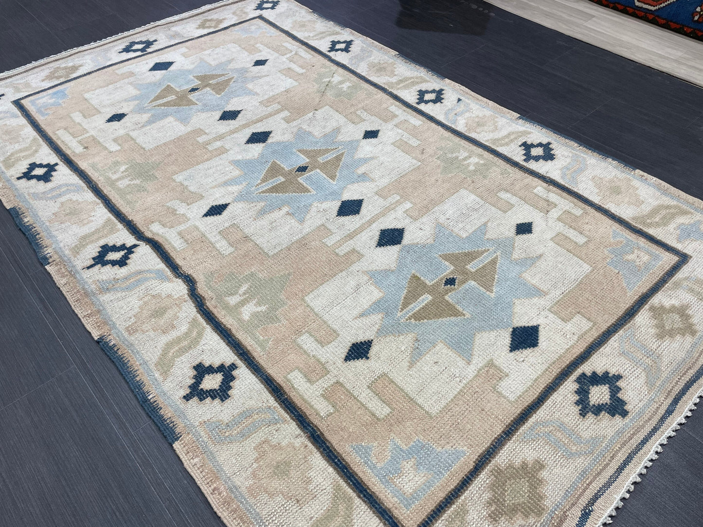Vintage Rug TURKISH 4.3 x 6.9 Rug Handmade Rug Vintage Persian Rug Oushak Rug Hand Knotted RugTurkish Rug Vintage Oushak Rug, Wool Rug