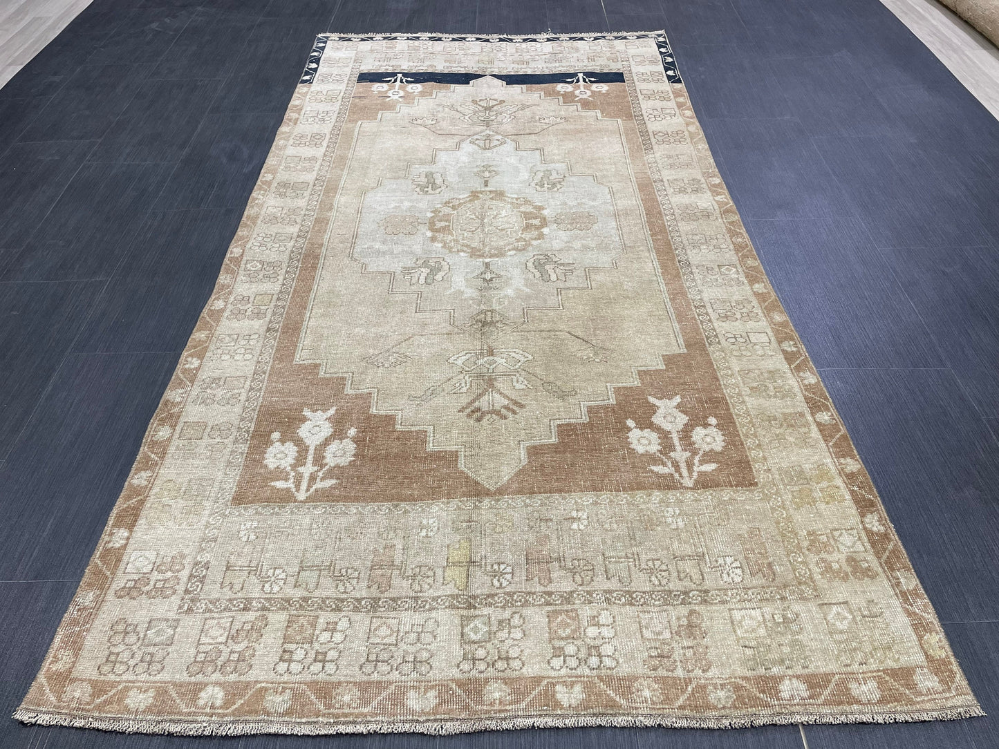 MUTED Handmade 4 x 7.3 Rug Vintage Turkish Rug Brown Soft wool Rug NATURAL Wool Rug, Living Room Rug, Oushak Rug, Hand Knotted Kitchen Rug