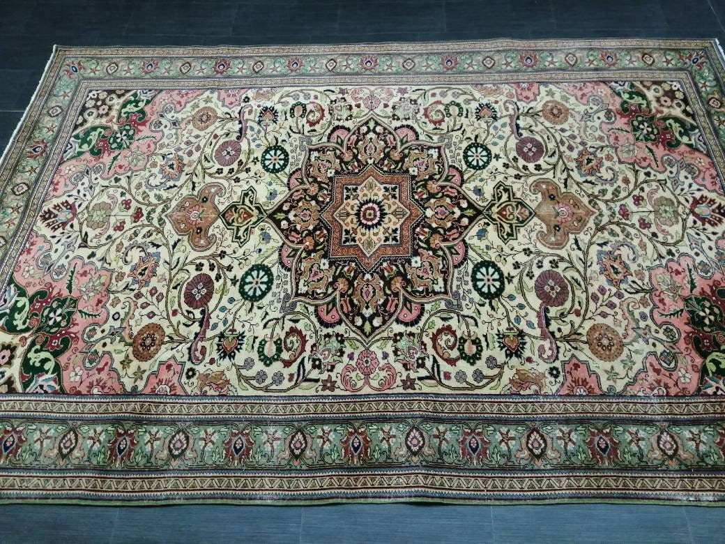 Quality Vintage Rug 6.5 x 9.6 HAND MADE Rug Muted Vintage Turkish Rug Oushak Rug Turkish Oushak Rug, Oushak Rug, Wool Rug Fine Hand Knotted