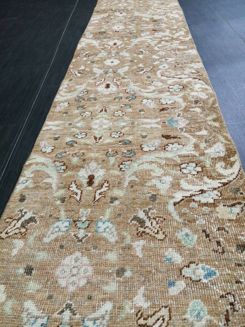 Muted Vintage Runner Rug 2x10. 8 Hallway Runner Rug Kitchen Runner Rug Wool Runner Rug Oushak Runner Rug Turkish Floral Runner Rug