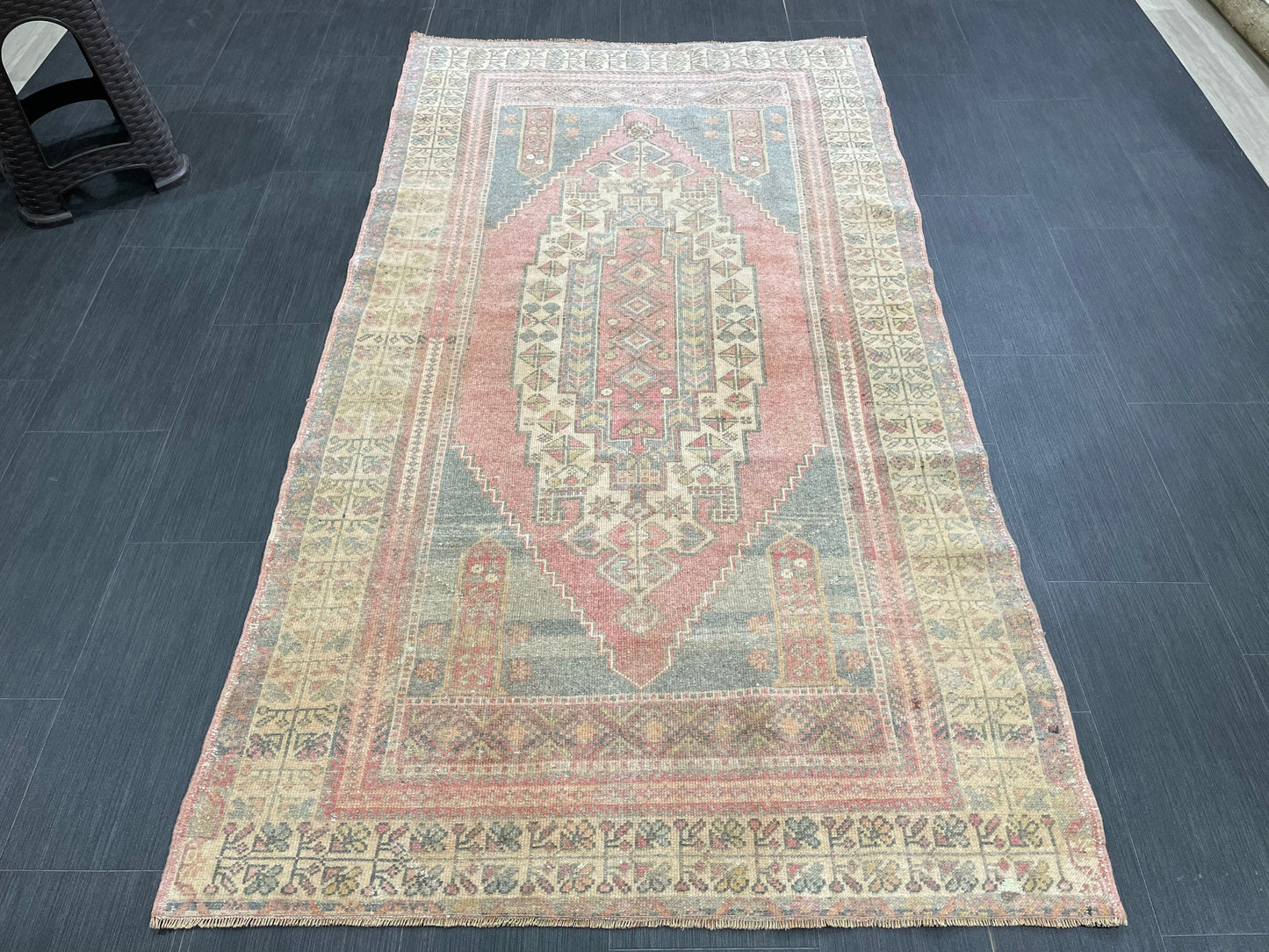 Vintage Handmade Rug Muted 3.8 x 7 Vintage Rug Wool Oushak Rug Hand Made Rugs Vintage Turkish Rug Living Room Rug