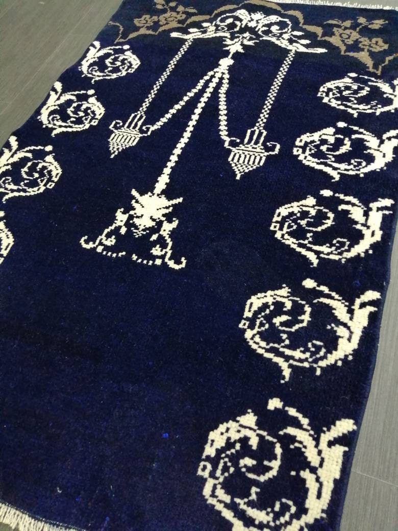 Hand Made Rug 2.3 x 3.6 Navy Vintage Rug , Wool Rug Vintage Rug Oriental Rug, Turkish Rug Hand Knotted Wool Rug