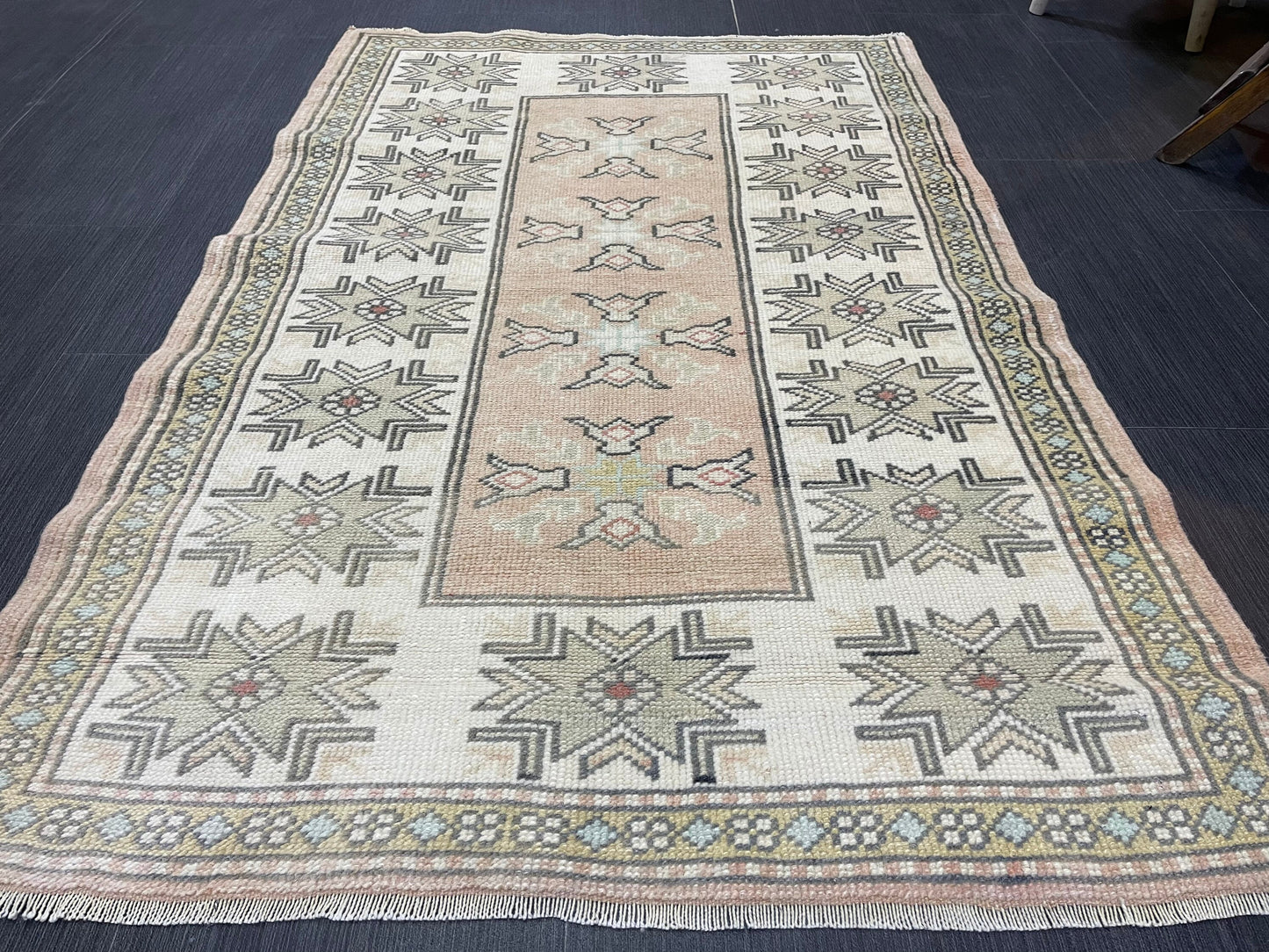 Vintage Oushak 2.10 x 4.3 Rug, Vintage Rug, Wool Muted Hand Knotted Rug, Handmade Rugs Vintage Turkish Rug