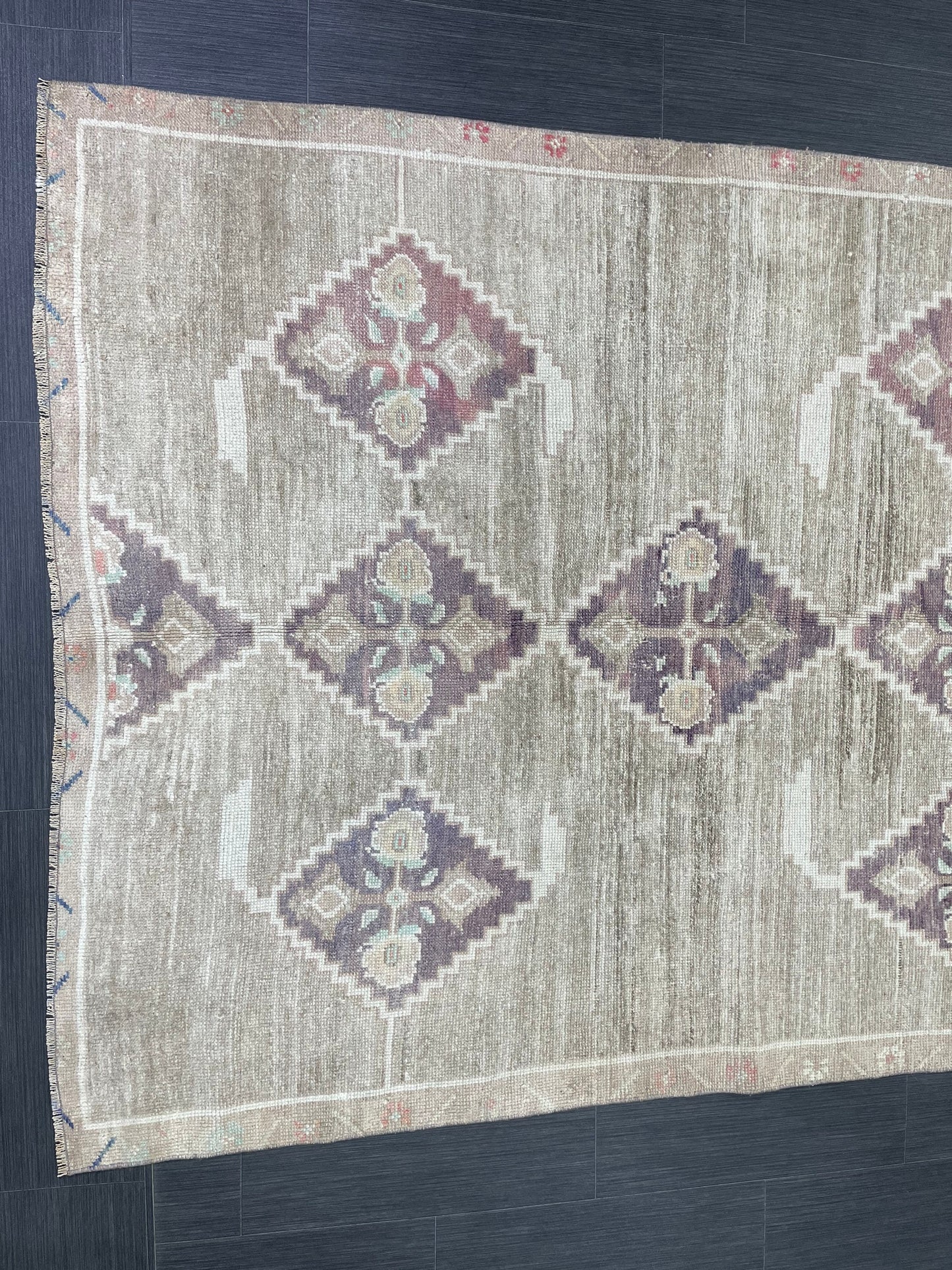 Hand Knotted Vintage Rug Muted Vintage 4.4 x 10.8 ft Rug Wool Oriental Rug Handmade Rug Vintage Oushak Turkish Rug Muted Persian Wool Rug