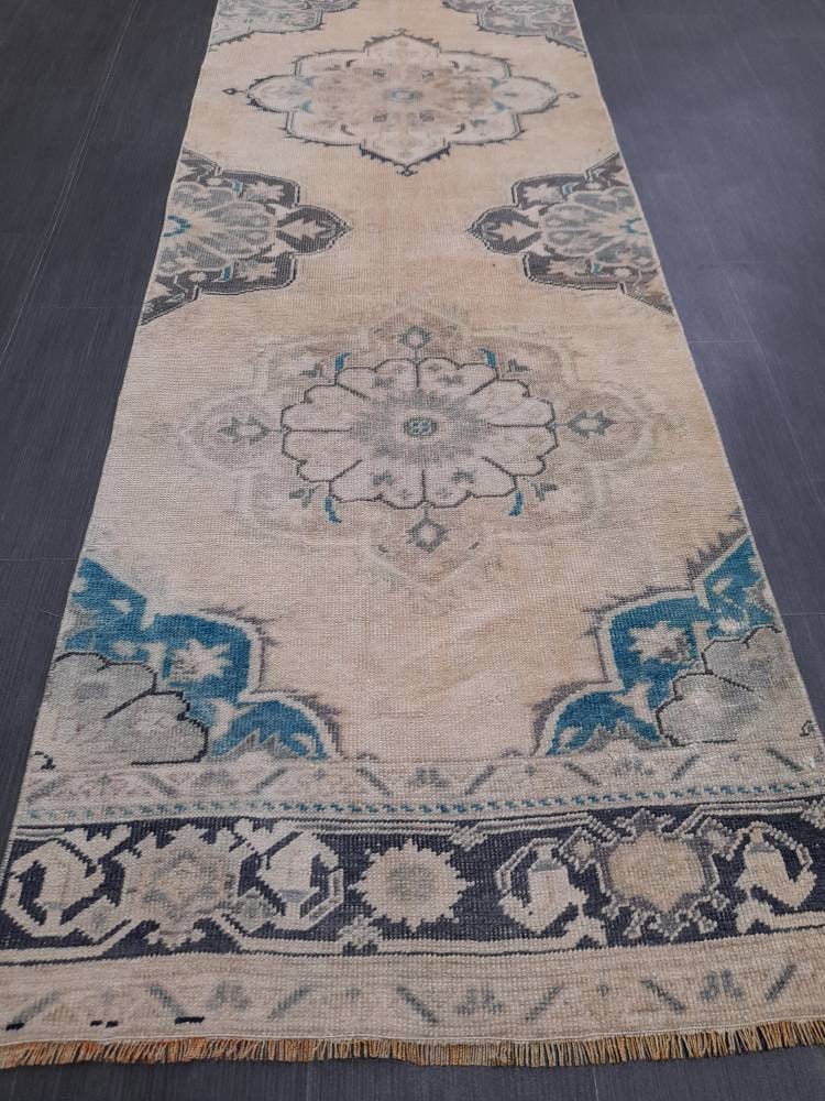 Muted Vintage Oushak Runner Rug 2.8 x 11.3 Muted Turkish Runner Rug XL Vintage Oriental Muted Runner Rug Hallway Runner Soft Wool Runner