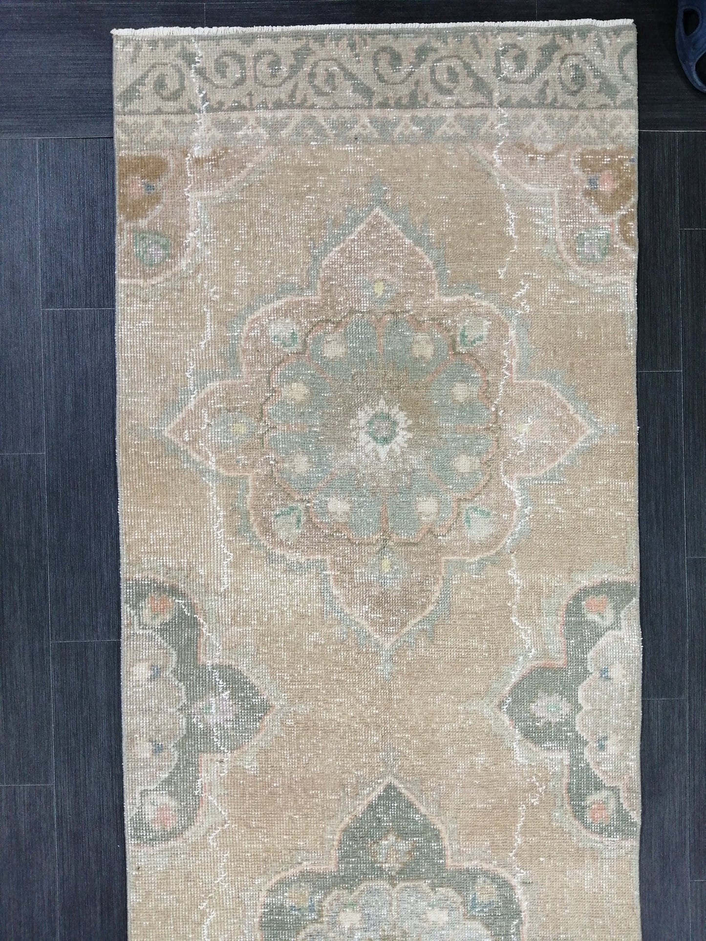 Muted Vintage Runner Rug 2.5 x 12.5 Hallway Runner Rug Kitchen Runner Rug Wool Runner Rug Oushak Runner Rug Turkish Runner Rug