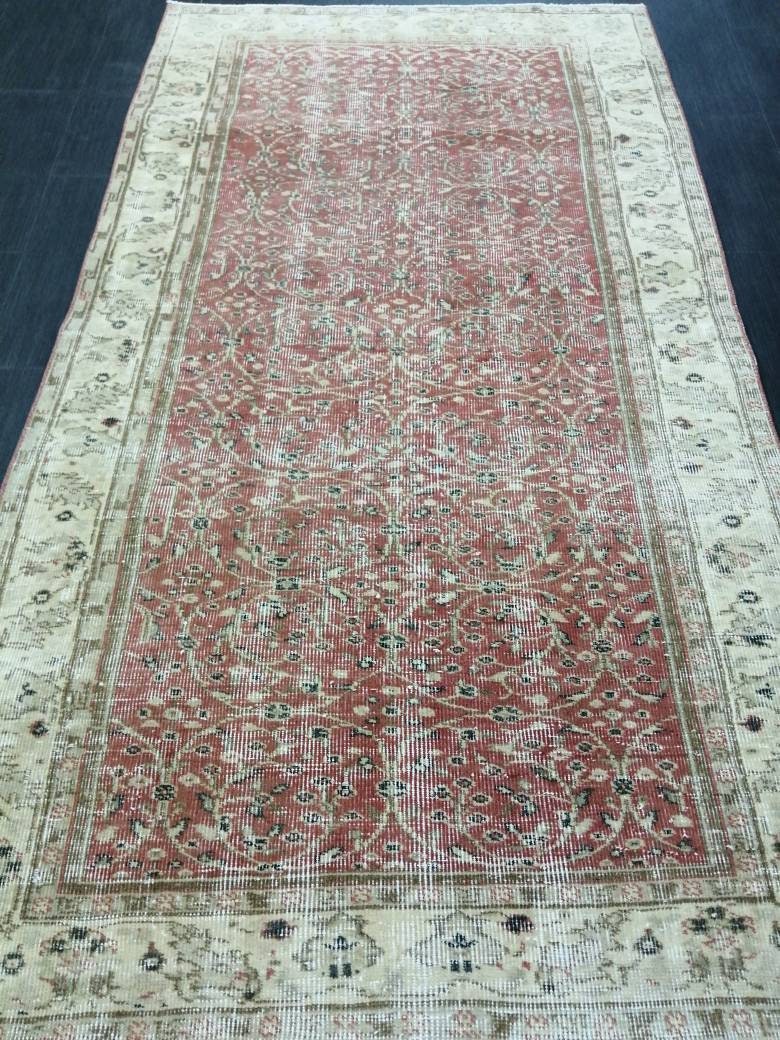 Knotted Rugs, 6.7 x 3.7 Hand Made Rug, WOOL Oushak Rug, Rustic Rug, BohO Rug, Rug Runner, Turkish Rug, Farmhouse Rug, Vintage Rug, Wool rug