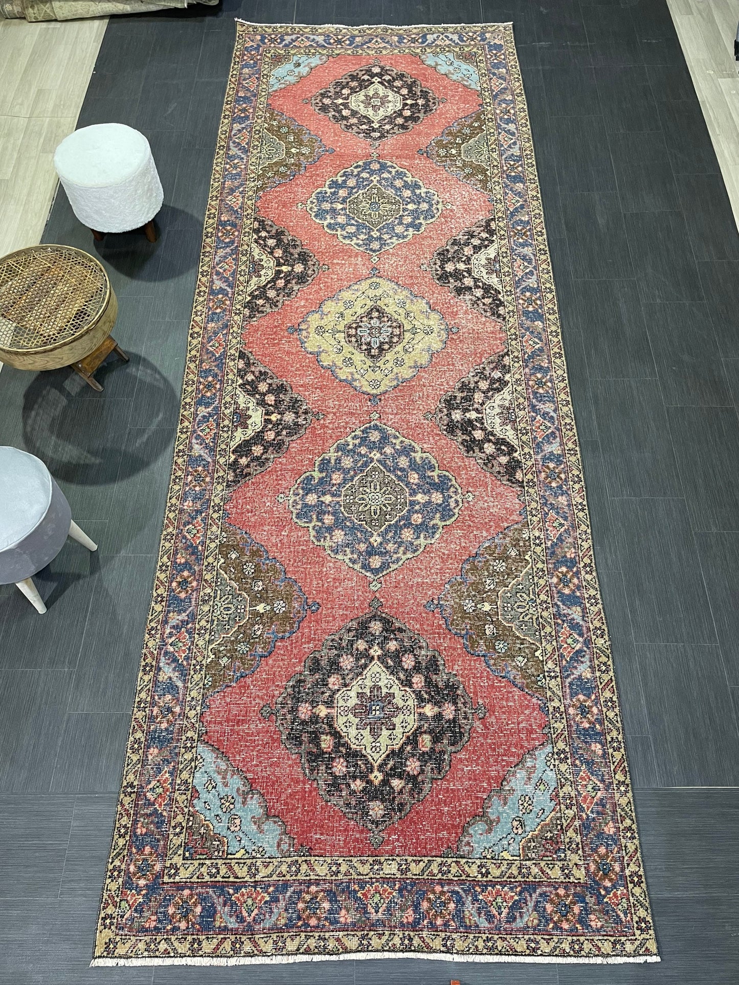 Turkish Runner Rug, Persian Distressed Runner 4.8 x 13.2 Rug, Vintage Runner Rug, Hallway Runner Rug, Kitchen Runner Rug, Wool Runner Rug