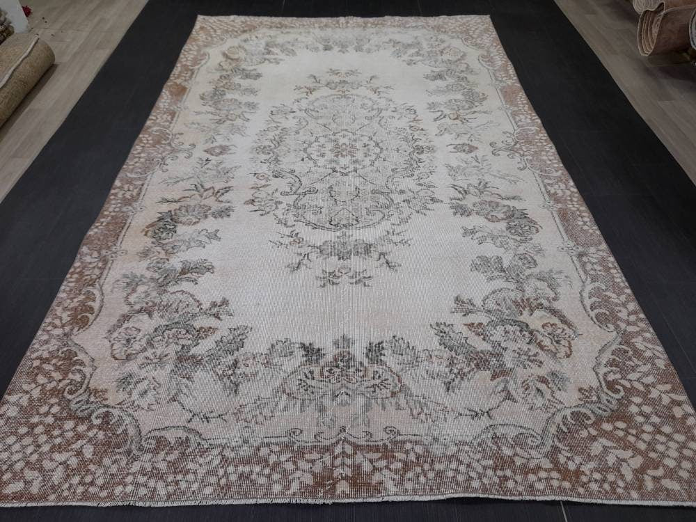 MUTED TURKISH RUG 6.4 x 10.3 Oushak Rug Vintage Oushak Rug Vintage Rug Wool Rug Hand Made Rug Vintage Persian Rug Vintage Oriental Rug