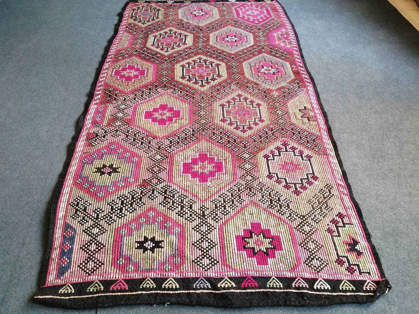 8 x 4 Flatwoven with Embroidery Rug TURKISH HAND MADE Rugs Vintage Turkish Rugs Oushak Rug Traditional Rug, Vintage Oushak Rug, Wool Rug