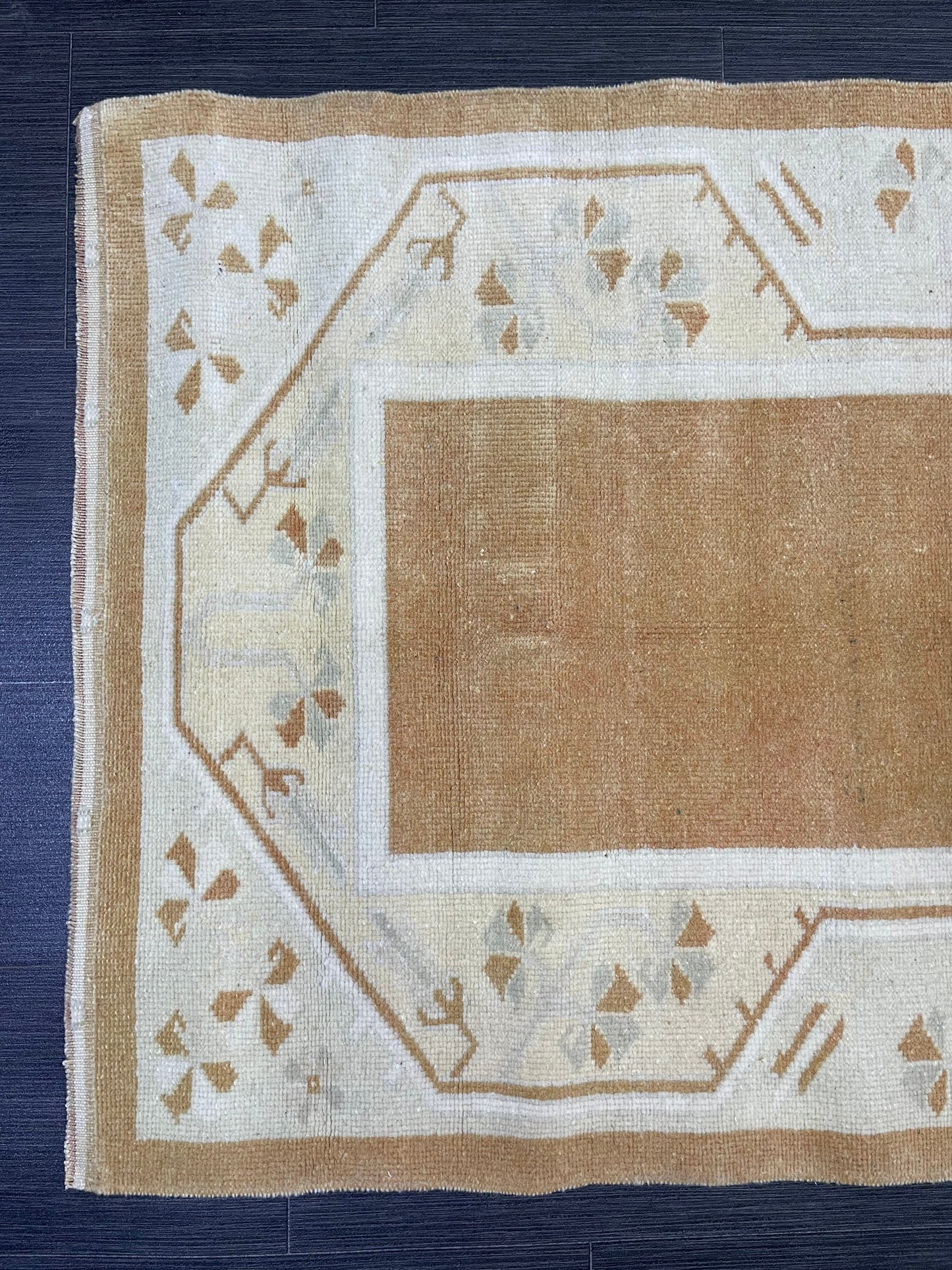 Turkish Rug, Vintage Oushak 2.8 x 4.3 Rug, Brown Vintage Rug Wool Muted Oushak Rug Hand Made Rugs Vintage Turkish Rug