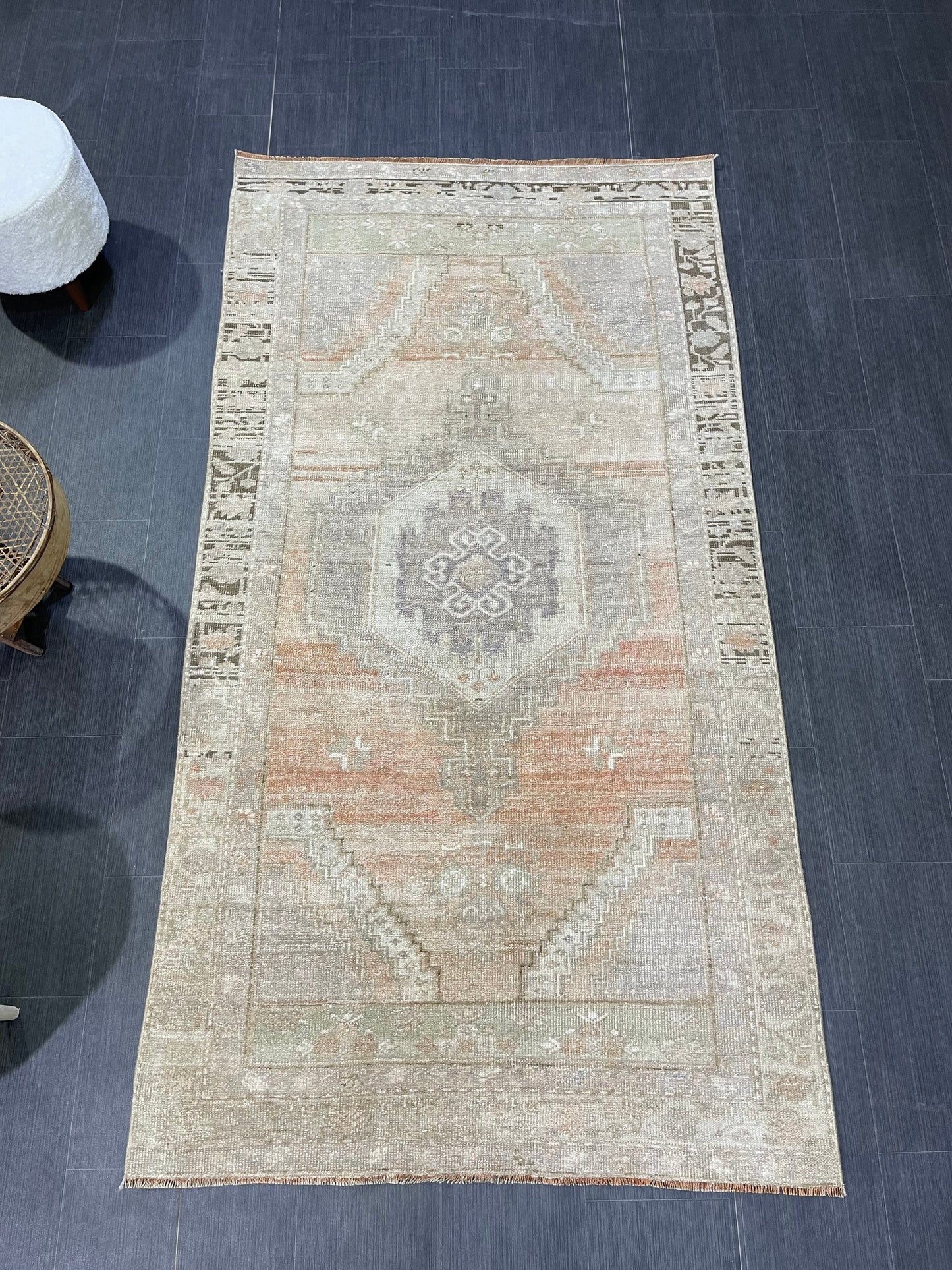 Muted Vintage Rug, Muted Turkish 4.2 x 7.9 Rug, Oushak Rug, Rustic Rug, Muted Rug, Vintage Turkish Rug, Farmhouse Rug, Vintage Rug, Wool rug