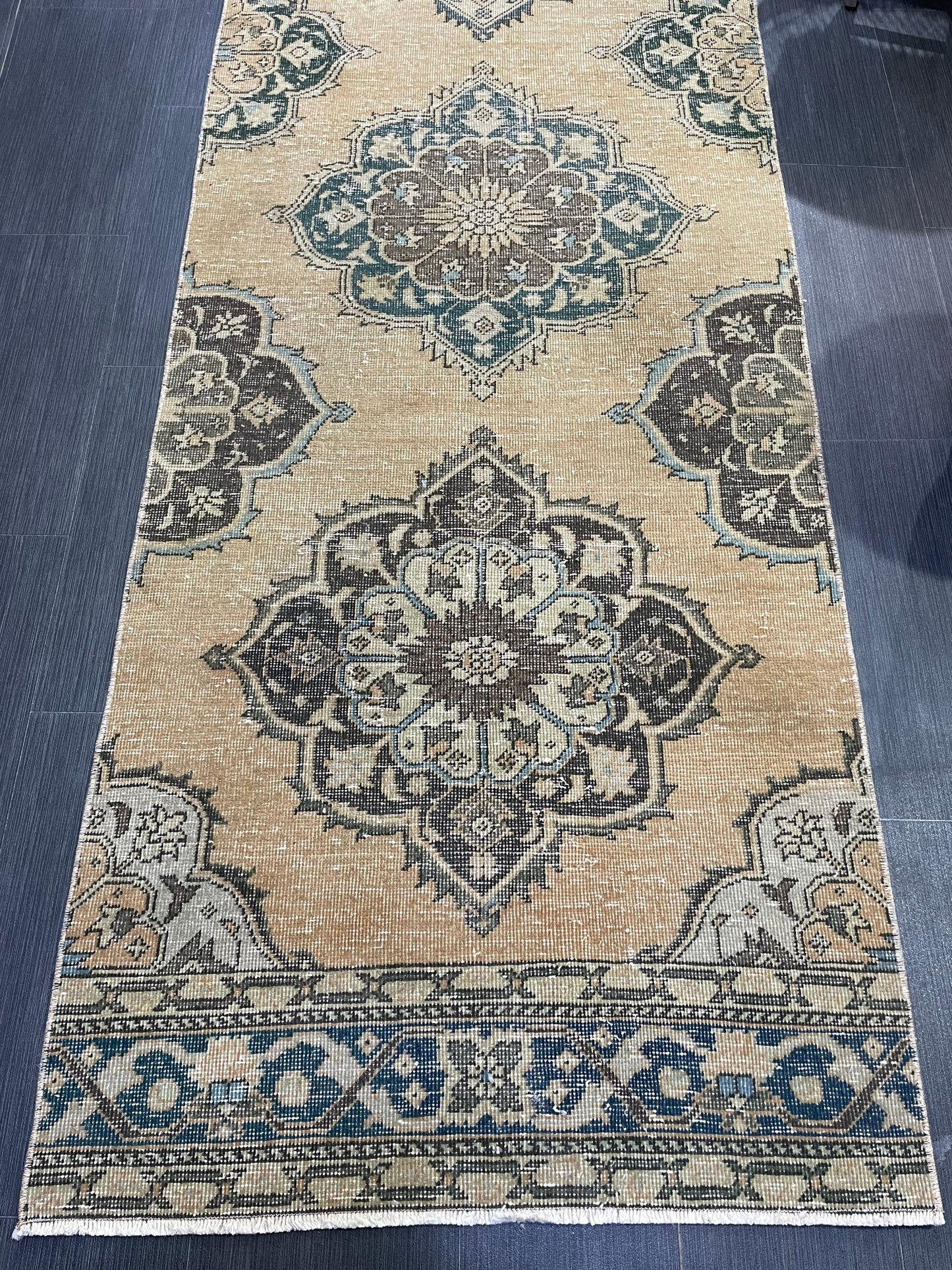 Muted Handmade Runner Rug, Turkish Runner 2.10 x 13 Rug, Vintage Runner Rug Hallway Runner Rug, Hand Knotted Runner Rug, Persian Runner