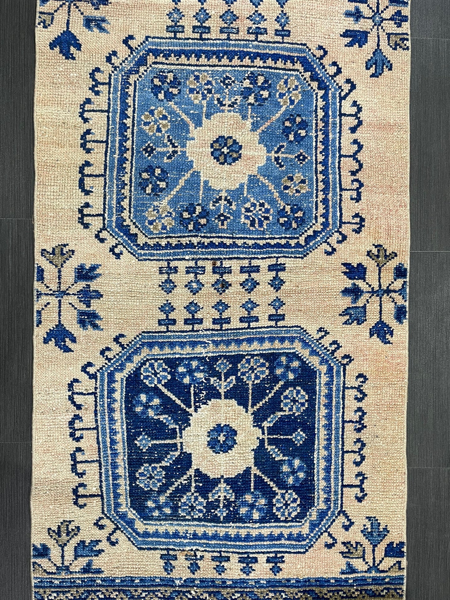 Blue and Blue Vintage Runner Rug Vintage Oushak Runner Rug 2.7 x 12 Hallway Runner Rug Turkish Kitchen Runner Antique Oriental Runner Rug