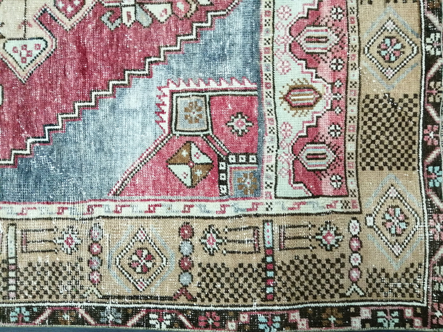 Muted OUSHAK RUG 4.2 x 8.3 Muted Vintage Rug Vintage Rug Ice Blue Wool Oushak Rug Hand Made Rugs Vintage Turkish Rug