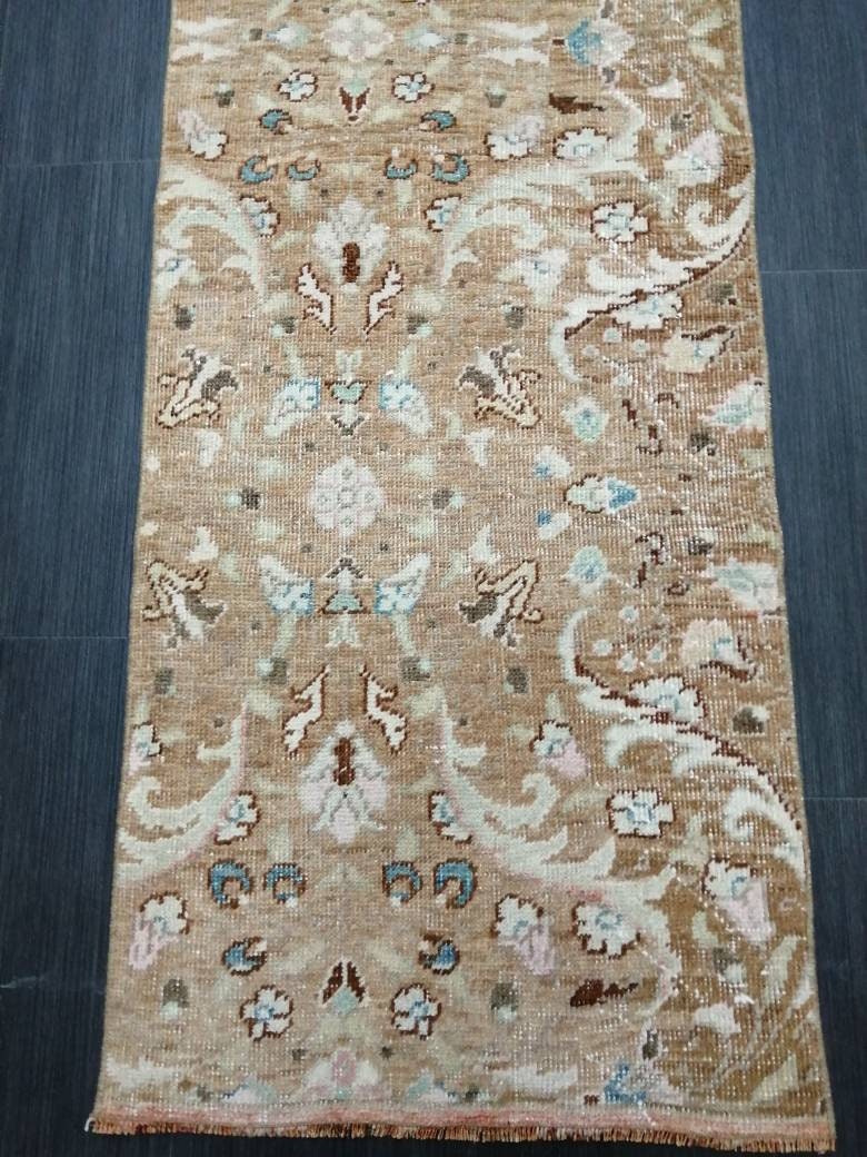 Muted Vintage Runner Rug 2x10. 8 Hallway Runner Rug Kitchen Runner Rug Wool Runner Rug Oushak Runner Rug Turkish Floral Runner Rug