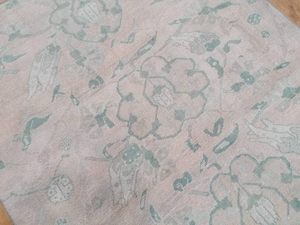 Vintage rug, green oushak rug 4'6x7'2 living room rug