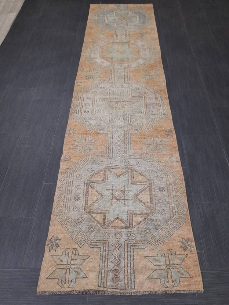 Vintage Runner Rug Muted Turkish Runner Rug 2.5 x 10 Oriental Runner Rug Hallway Runner Kitchen Runner Rug Wool Runner Rug Star Runner Rug