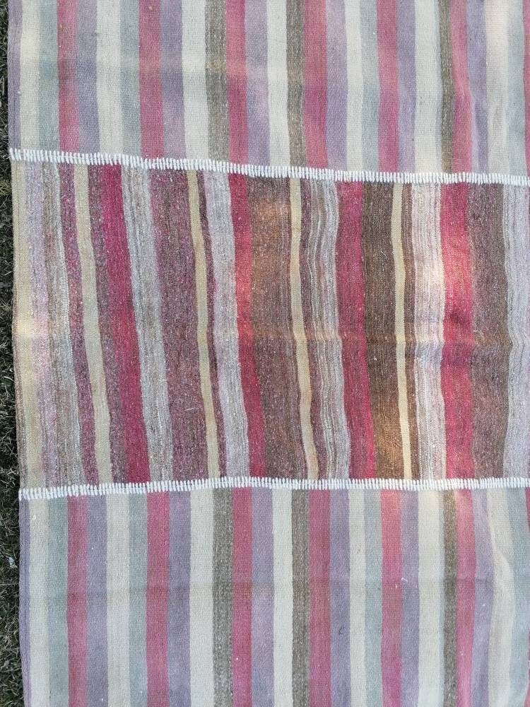 6.8 x 9.7 Flatwoven kilim rug stripe handmade rug vintage turkish rug, vintage oushak rug, wool rug
