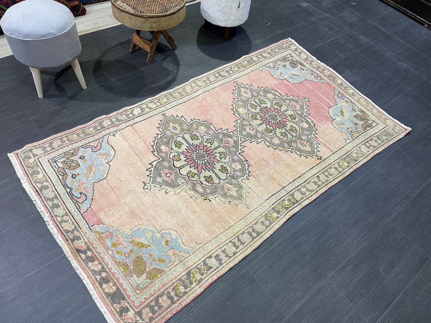 Antique Rug, Vintage 3.8 x 6.8 Rug, Turkish Wool Rug, Oushak Rug, Hand Knotted Rug, Persian Rug, Handmade Rug