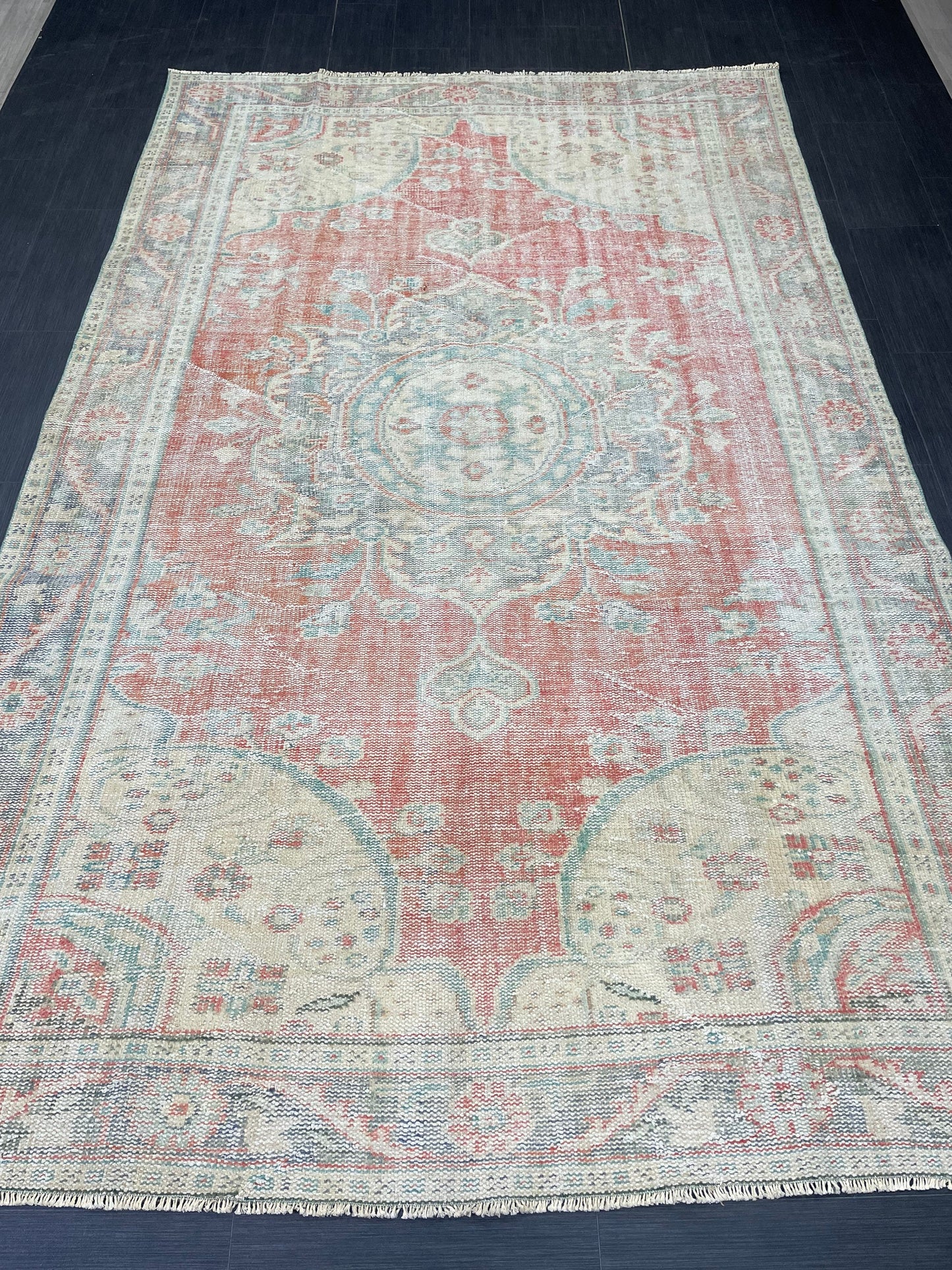 Distressed Vintage HAND MADE Rug 6.2 x 10 Handmade Rug Oushak Rug Persian Rug Oriental Rug Vintage Turkish Rug Pink Wool Rug