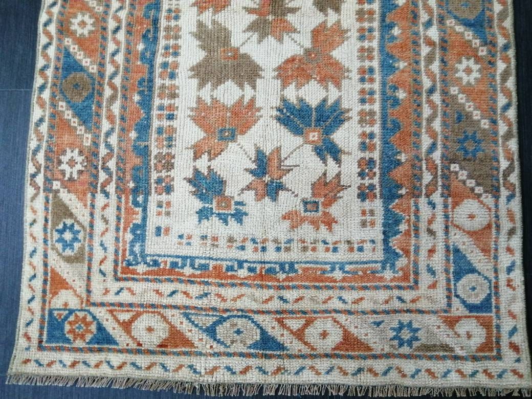 Vintage Floral Rug Hand Made Rug, 2.7 x 4.7 Modern Oushak Rug, Boho Leaves Rug, Fun Turkish Rug, Farmhouse Rug, Vintage Wool rug