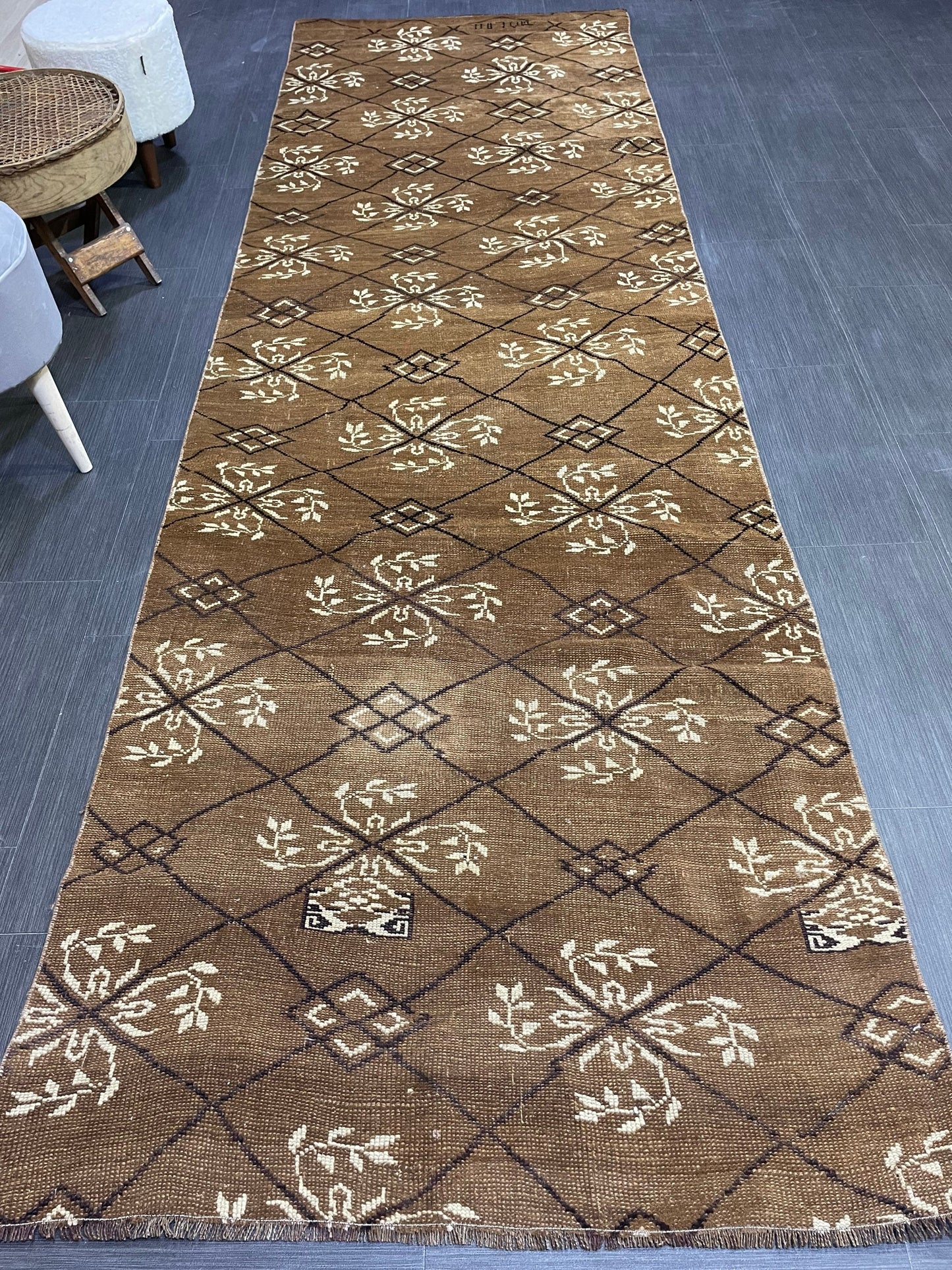 Turkish Rug, Vintage 3.6 x 11.3 Rug,Handmade Oushak Rug, Farmhouse Rug, Hand Knotted Wool Rug, Rustic Rug, Vintage Turkish Rug