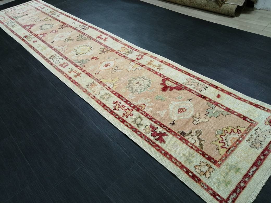 Vintage Turkish Oushak Runner Rug 2.9 x 14 Turkish Runner Rug XL Vintage Muted Runner Rug Extra Long Runner Rug Plush Soft Wool Runner