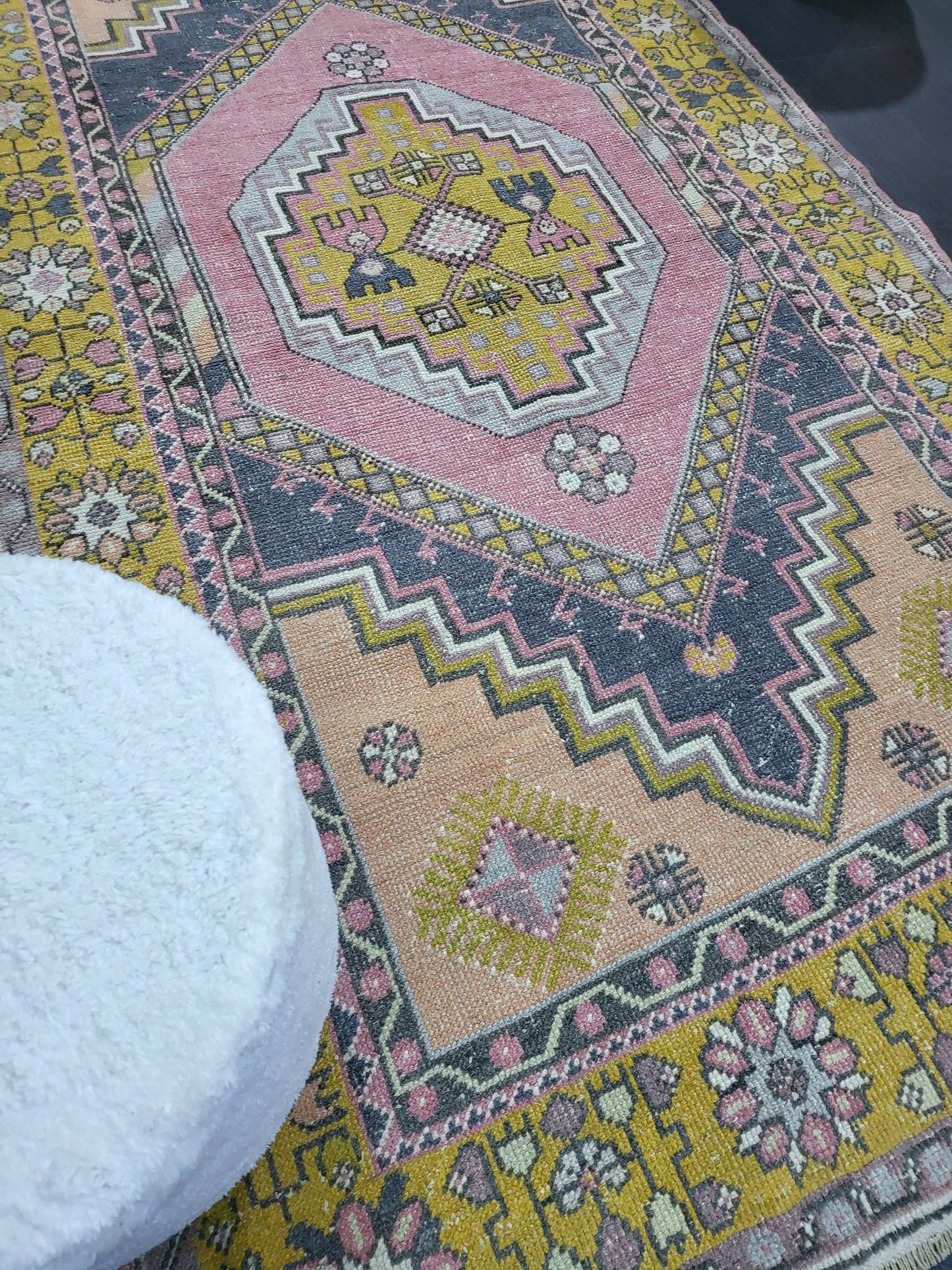 Vintage Rug, TURKISH 4.2 x 7.4 HANDMADE Rug, Vintage Turkish Rug, Oushak Rug, Turkish Oushak Rug, Vintage Handknotted Rug, Wool Rug