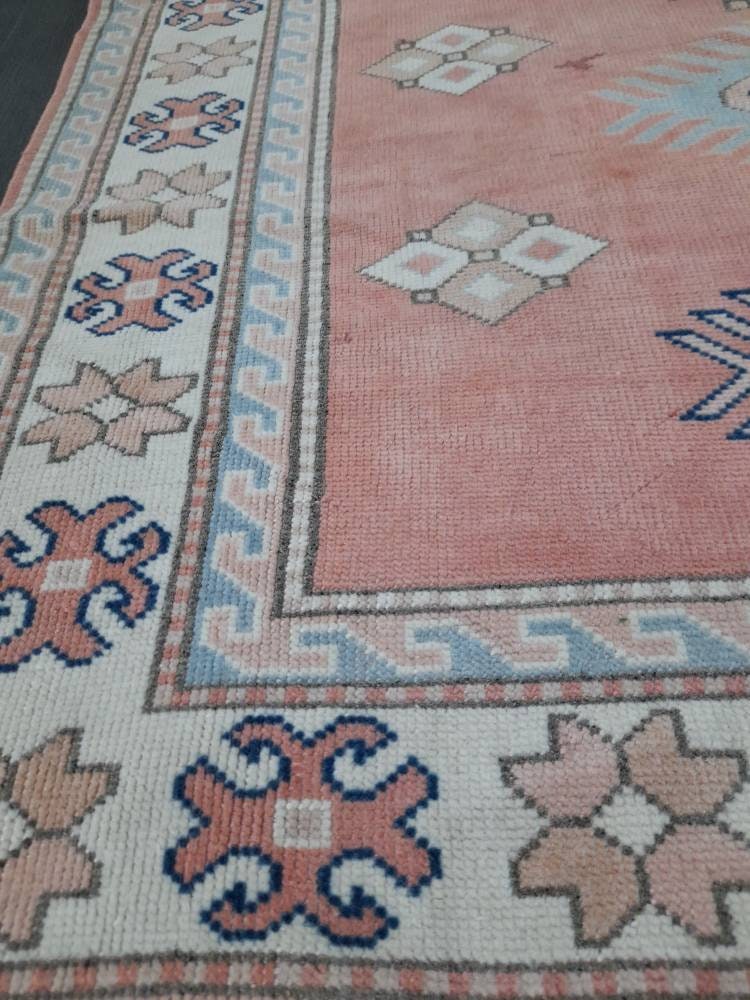 Muted Vintage Turkish Rug 5.2 x 8 Oushak Rug, Wool Oriental Rug Pink Muted Vintage Persian Rug, Hand Made Rug Pink Vintage Wool Rug 5x8