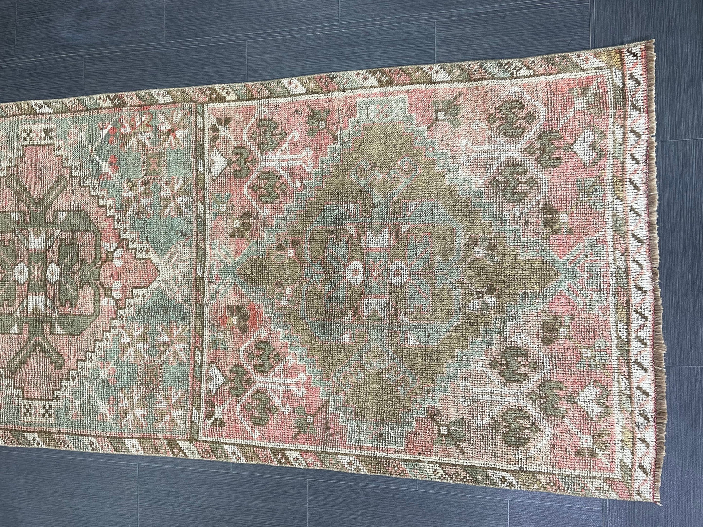 Hand Knotted Runner 3.3 x 11 Vintage Runner Rug Hallway Runner Rug Kitchen Runner Rug Wool Runner Rug Wool Turkish Runner Rug
