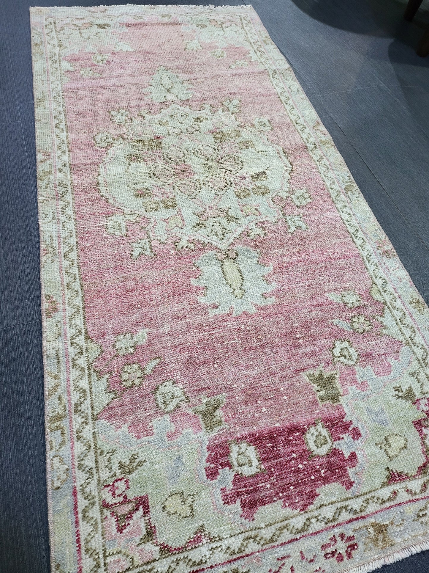 Vintage Rug, TURKISH 2.2 x 4.8 HANDMADE Rug, Vintage Persian Rug, Oushak Rug, Turkish Oushak Rug, Vintage Handknotted Rug, Wool Rug