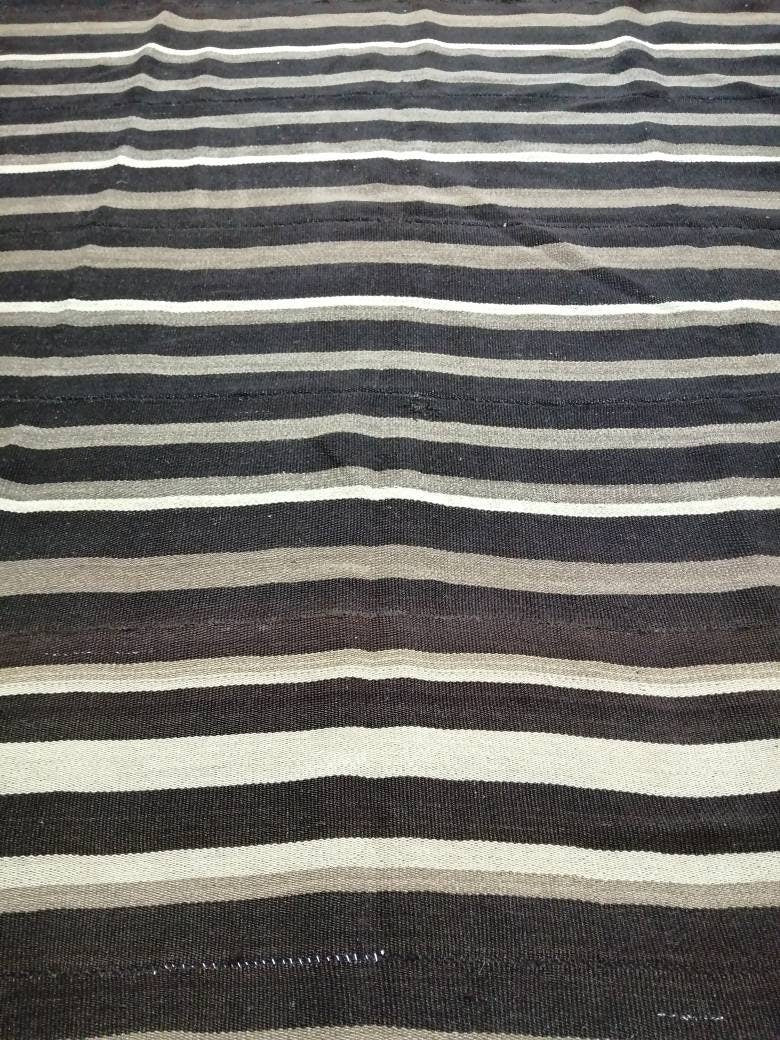 7 x 15.3 Neutral Oriental Flat woven Rug, No Dye Flatweave Carpet , Stripped Flatweaving, Rustic Rug, Farmhouse Rug, Dark Oushak 7x15 rug